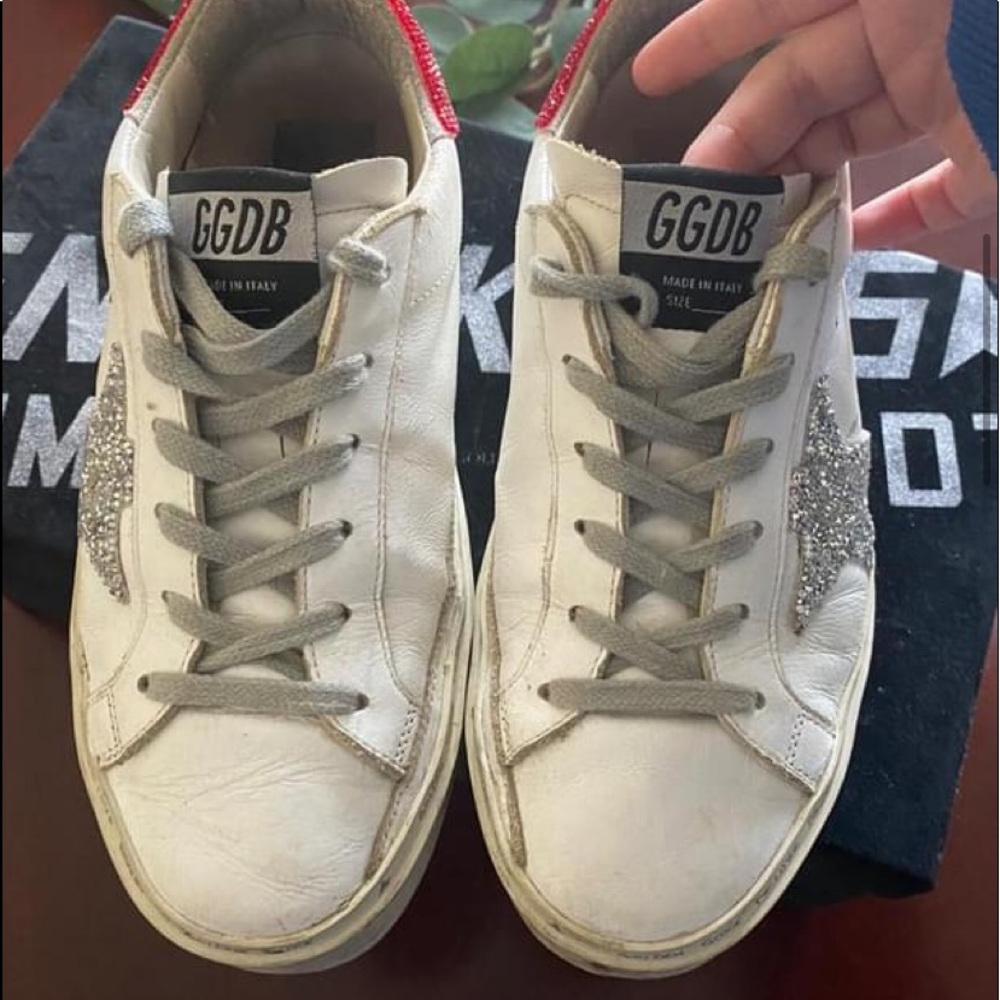 Golden Goose White and Silver Sneakers